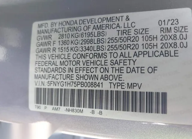 5FNYG1H75PB008841 2023 2023 Honda Pilot- Awd Touring 9