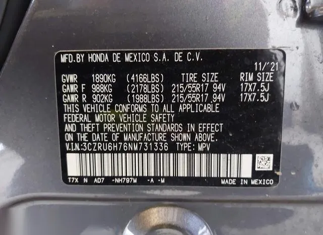 3CZRU6H76NM731336 2022 2022 Honda HR-V- Awd Ex-L 9