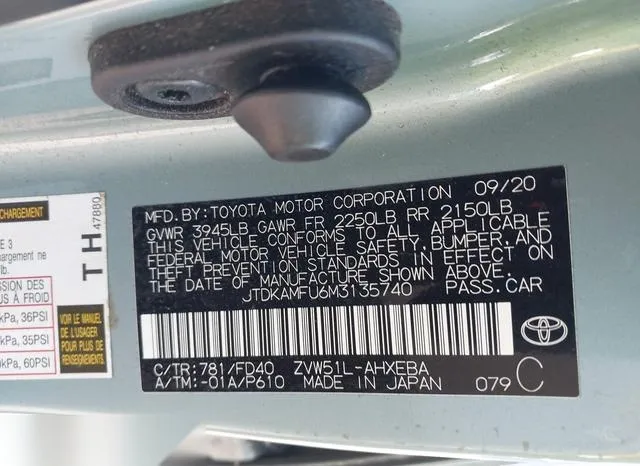 JTDKAMFU6M3135740 2021 2021 Toyota Prius- LE 9