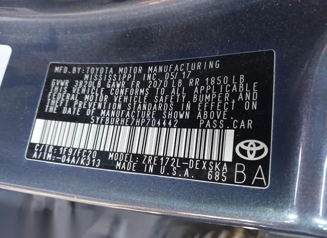 5YFBURHE7HP704442 2017 2017 Toyota Corolla- SE 9