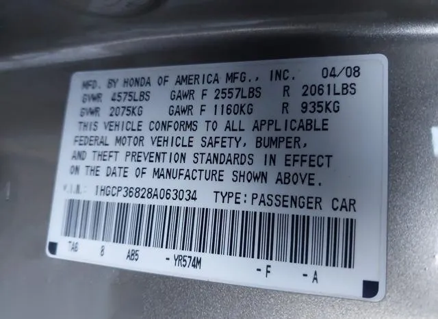 1HGCP36828A063034 2008 2008 Honda Accord- 3-5 Ex-L 9