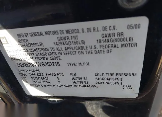 3GKEC16T6YG203216 2000 2000 GMC Yukon Xl 1500- Slt 9