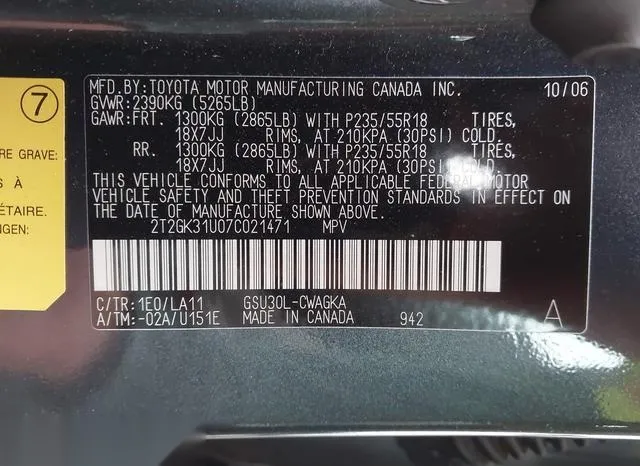 2T2GK31U07C021471 2007 2007 Lexus RX- 350 9