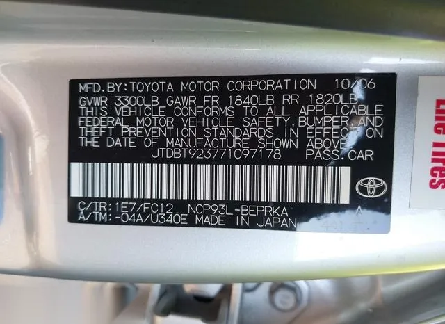 JTDBT923771097178 2007 2007 Toyota Yaris 9