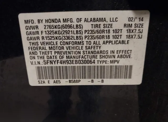 5FNYF4H93EB030064 2014 2014 Honda Pilot- Touring 9