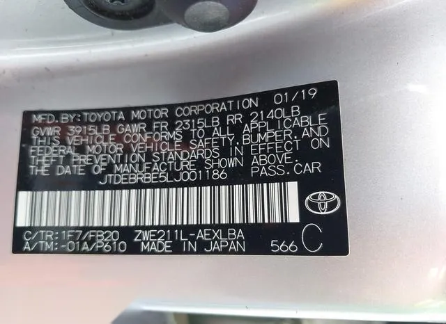 JTDEBRBE5LJ001186 2020 2020 Toyota Corolla- Hybrid Le 9