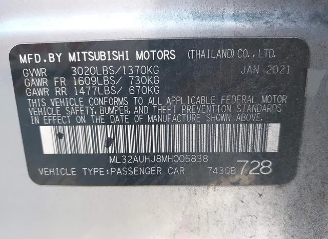 ML32AUHJ8MH005838 2021 2021 Mitsubishi Mirage- Carbonite Ed 9