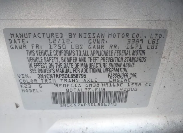 3N1CN7AP5DL856795 2013 2013 Nissan Versa- 1-6 SV 9