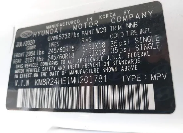 KM8R24HE1MU201781 2021 2021 Hyundai Palisade- Sel 9