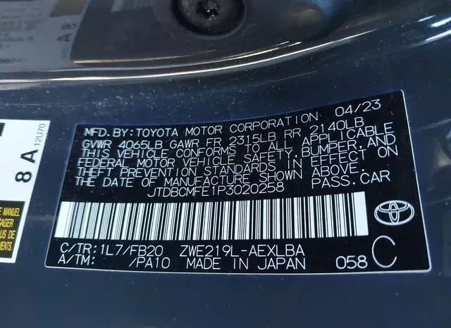 JTDBCMFE1P3020258 2023 2023 Toyota Corolla- Hybrid Le 9