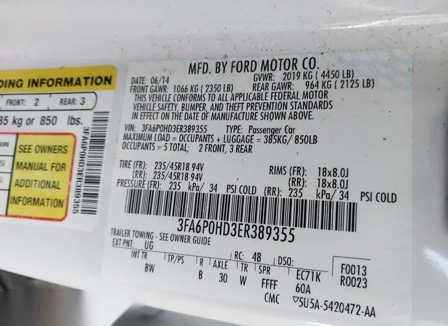 3FA6P0HD3ER389355 2014 2014 Ford Fusion- SE 9