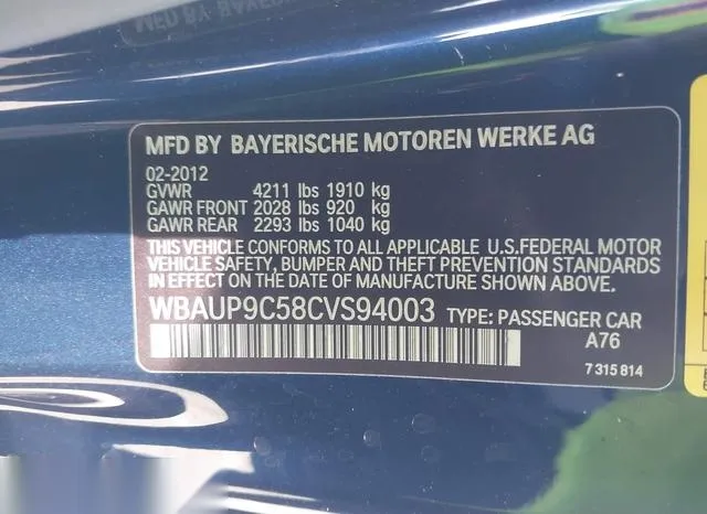 WBAUP9C58CVS94003 2012 2012 BMW 1 Series- 128I 9