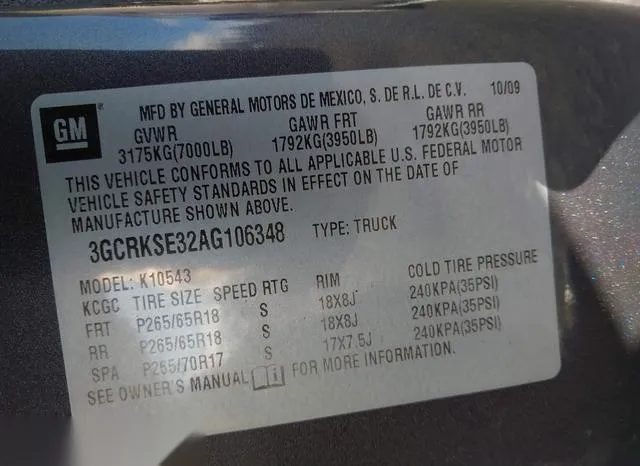 3GCRKSE32AG106348 2010 2010 Chevrolet Silverado 1500- LT 9