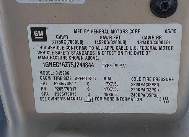 1GNEC16Z75J244844 2005 2005 Chevrolet Suburban 1500- LT 9