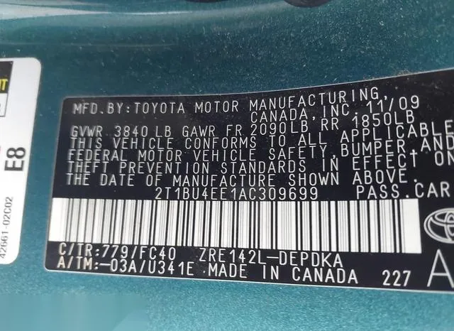 2T1BU4EE1AC309699 2010 2010 Toyota Corolla- LE 9