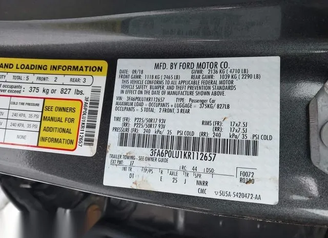 3FA6P0LU1KR112657 2019 2019 Ford Fusion- Hybrid SE 9