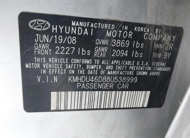 KMHDU46D88U538999 2008 2008 Hyundai Elantra- Gls/Se 9