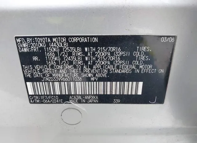 JTMZD33V966011038 2006 2006 Toyota RAV4 9