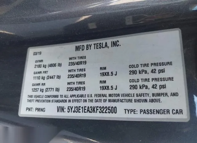 5YJ3E1EA3KF322500 2019 2019 Tesla Model 3- Long Range/Mid R 9