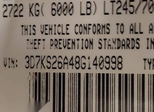 3D7KS26A48G140998 2008 2008 Dodge RAM 2500- St/Sxt 9