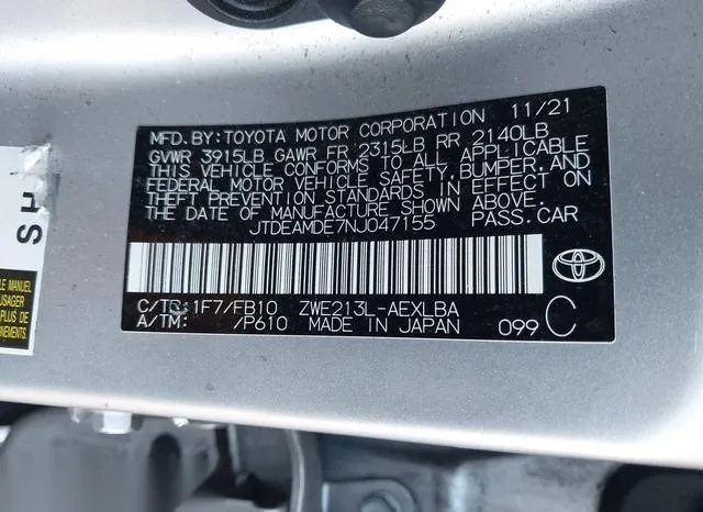 JTDEAMDE7NJ047155 2022 2022 Toyota Corolla- Hybrid Le 9