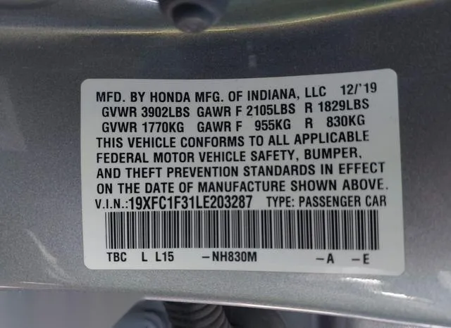 19XFC1F31LE203287 2020 2020 Honda Civic- EX 9