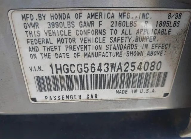 1HGCG5643WA254080 1998 1998 Honda Accord- LX 9