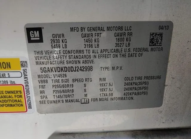 5GAKVDKD0DJ242998 2013 2013 Buick Enclave- Premium 9