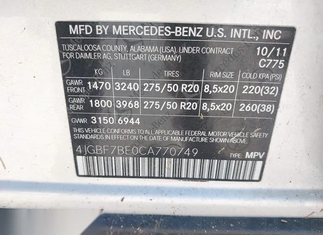 4JGBF7BE0CA770749 2012 2012 Mercedes-Benz GL 450- 4Matic 9