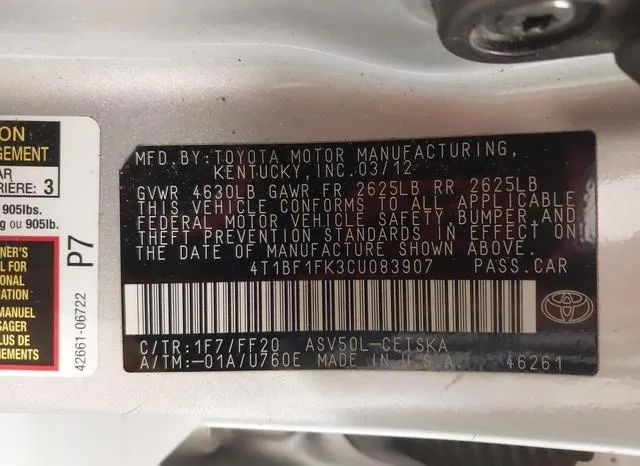 4T1BF1FK3CU083907 2012 2012 Toyota Camry- SE 9