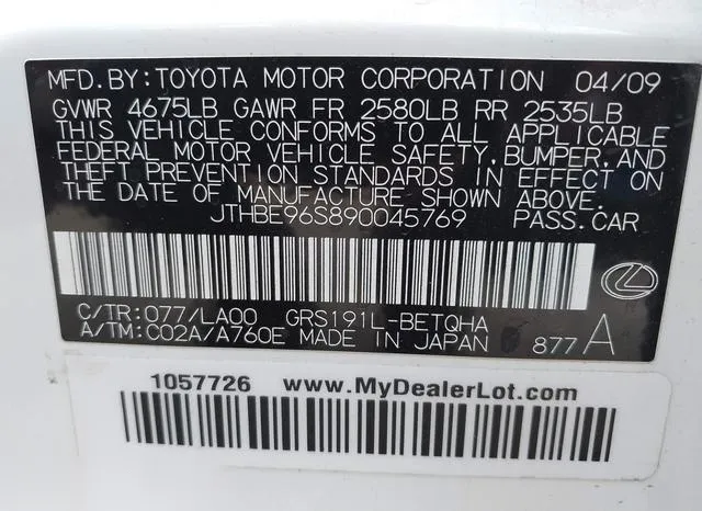 JTHBE96S890045769 2009 2009 Lexus GS- 350 9