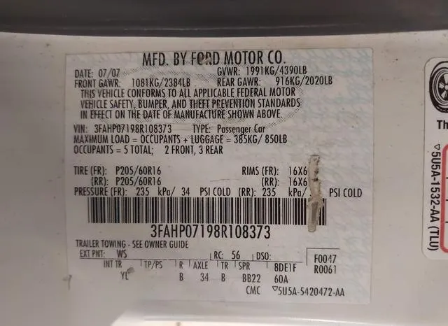 3FAHP07198R108373 2008 2008 Ford Fusion- SE 9