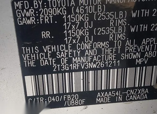 2T3G1RFV3NW261211 2022 2022 Toyota RAV4- LE 9