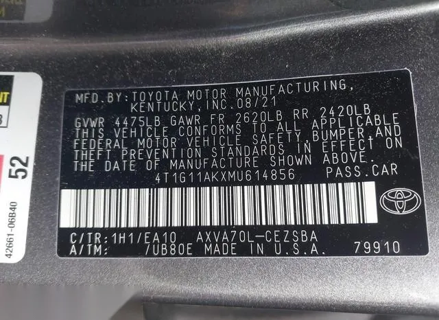 4T1G11AKXMU614856 2021 2021 Toyota Camry- SE 9