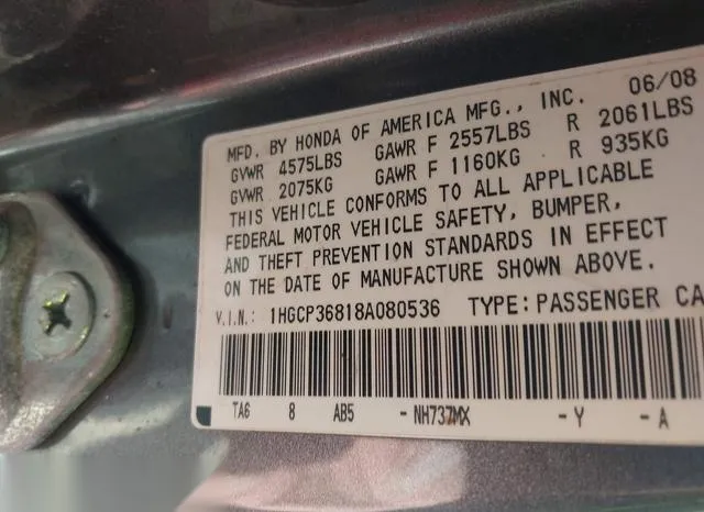 1HGCP36818A080536 2008 2008 Honda Accord- 3-5 Ex-L 9