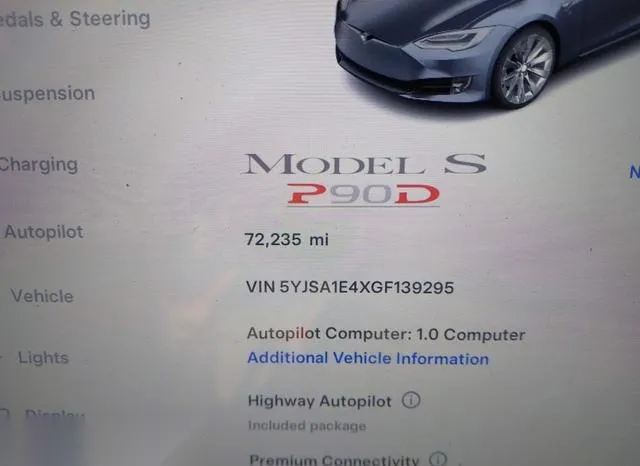 5YJSA1E4XGF139295 2016 2016 Tesla Model S- 90D/P100D/P85D/P90D 7