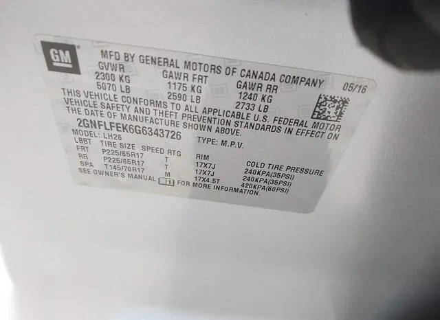 2GNFLFEK6G6343726 2016 2016 Chevrolet Equinox- LT 9