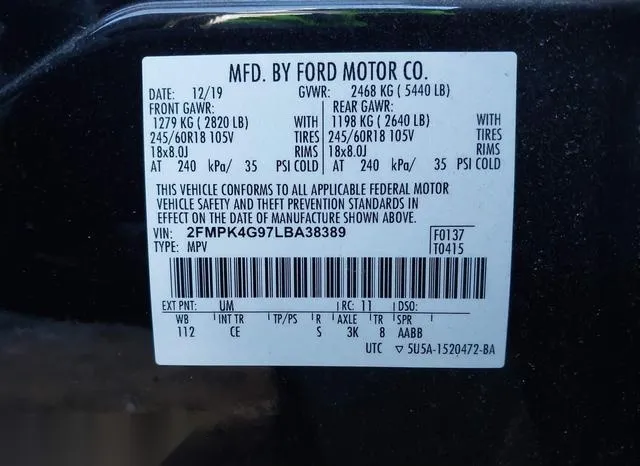 2FMPK4G97LBA38389 2020 2020 Ford Edge- SE 9