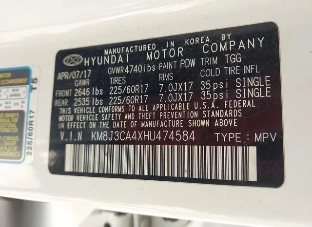 KM8J3CA4XHU474584 2017 2017 Hyundai Tucson- SE 9