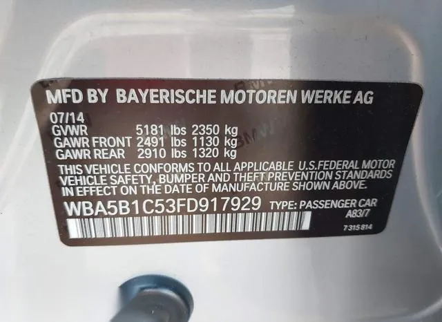 WBA5B1C53FD917929 2015 2015 BMW 5 Series- 535I 9