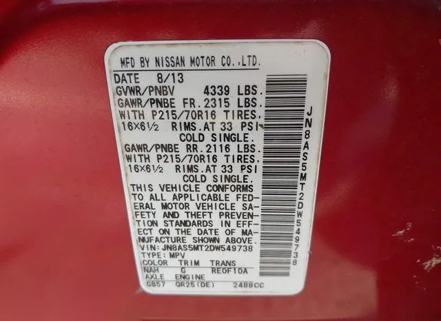 JN8AS5MT2DW549738 2013 2013 Nissan Rogue- S 9