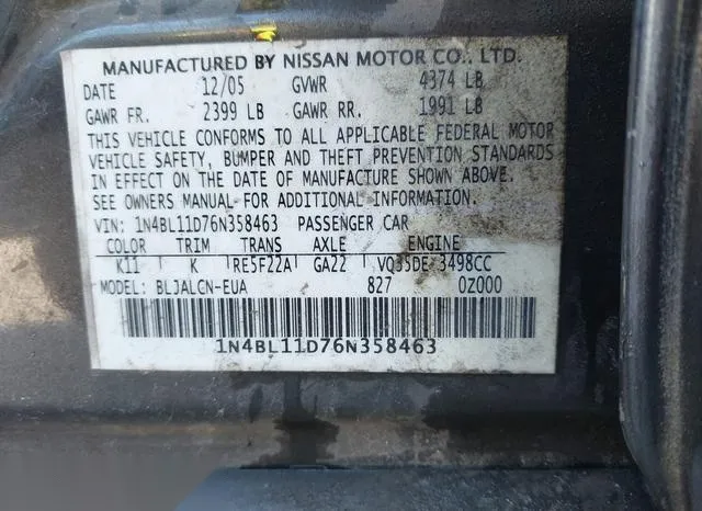 1N4BL11D76N358463 2006 2006 Nissan Altima- 3-5 SE 9