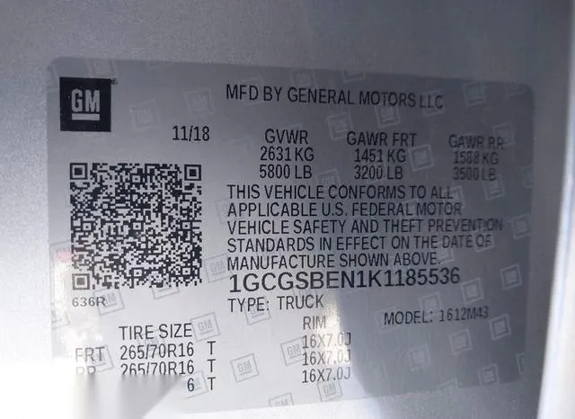 1GCGSBEN1K1185536 2019 2019 Chevrolet Colorado- WT 9