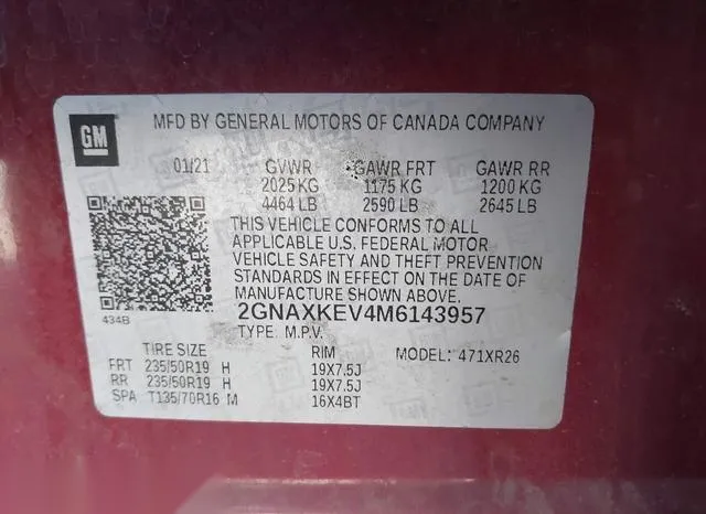 2GNAXKEV4M6143957 2021 2021 Chevrolet Equinox- Fwd Lt 9