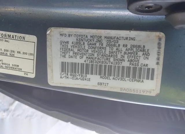 4T1BE32K83U741337 2003 2003 Toyota Camry- LE 9