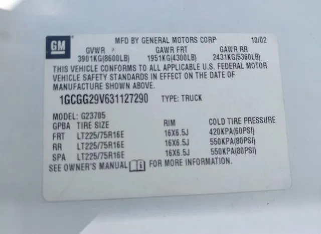 1GCGG29V631127290 2003 2003 Chevrolet Express 9