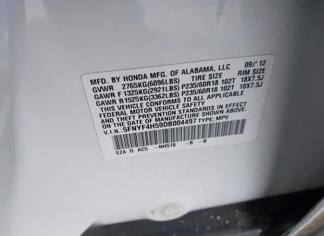 5FNYF4H59DB004497 2013 2013 Honda Pilot- Ex-L 9