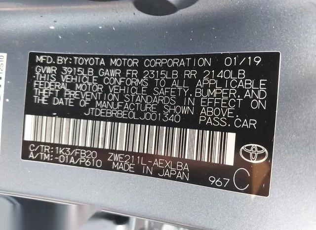 JTDEBRBE0LJ001340 2020 2020 Toyota Corolla- Hybrid Le 9