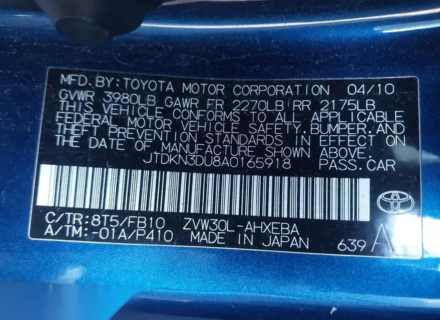 JTDKN3DU8A0165918 2010 2010 Toyota Prius- II 9