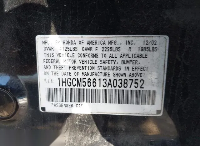 1HGCM56613A038752 2003 2003 Honda Accord- 2-4 EX 9